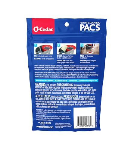O-Cedar PACS Hard Floor Cleaner, Crisp Citrus Scent 10 Count (1-Pack) | Made with Naturally-Derived Ingredients | Safe to Use on All Hard Floors | Perfect for Mop Buckets