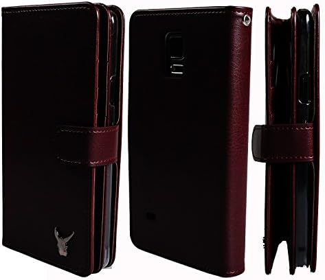 Galaxy Note 4 Case,[Burgandy] Luxury [Dual Wallet] [Wristlet] Cow Leather [7 Card Slot] [Standing] Book Wallet Flip Case Cover for Galaxy Note 4 MCN4BG