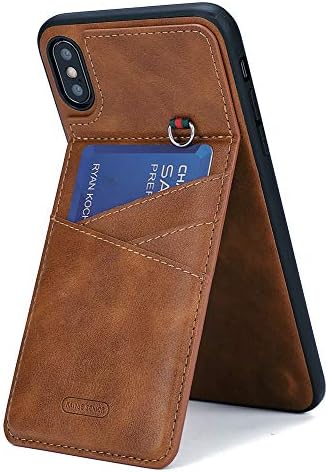 WaterFox iPhone Xs Max Wallet Case for Men, 5 Credit Card Slots PU Leather Cover Support Wireless Charger - Tan