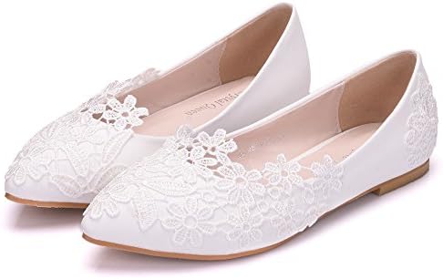 Sogala White Wedding Shoes for Bride Lace Appliques Comfort Bride Shoes Wedding Bridal Dresses Flat Heels