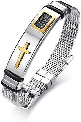 Lary Jewelry 12mm Stainless Steel Religious Cross ID Bracelet Adjustable Buckles Bracelet for Men