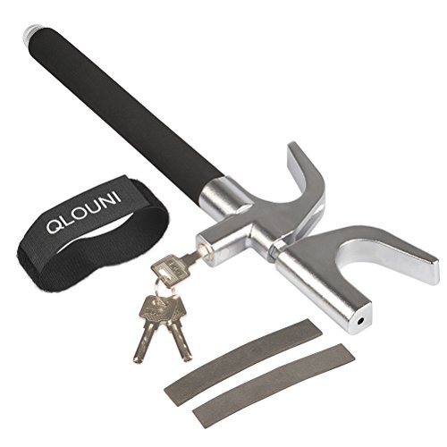 QLOUNI Car Steering Wheel Lock Adjustable Universal Vehicle Locking Devices Heavy Duty Self-defense Weapon Escape Hammer (with 3 Keys, End Cap, Velcro) - Thumbnail 7