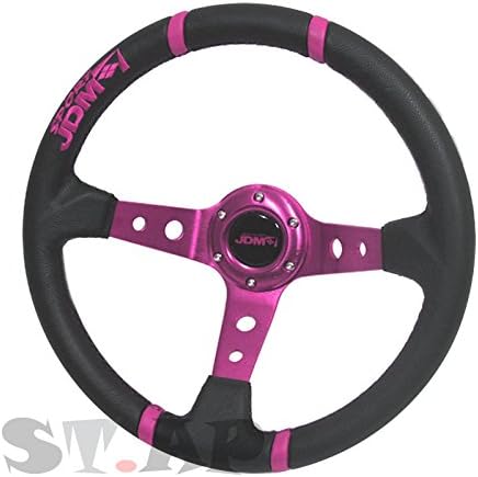 350mm Deep Dish Steering Wheel 6 Bolt Universal Custom (Purple Center JDM 4 Ring)