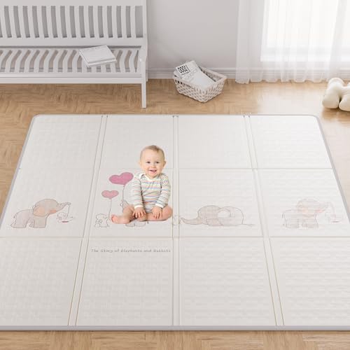 Baby Play Mat, 59x59 Inch Foldable Play Mats for Babies and Toddlers, Waterproof & Anti-Slip Reversible Portable Baby Floor Crawling Mat Foam Playmat for Tummy Time