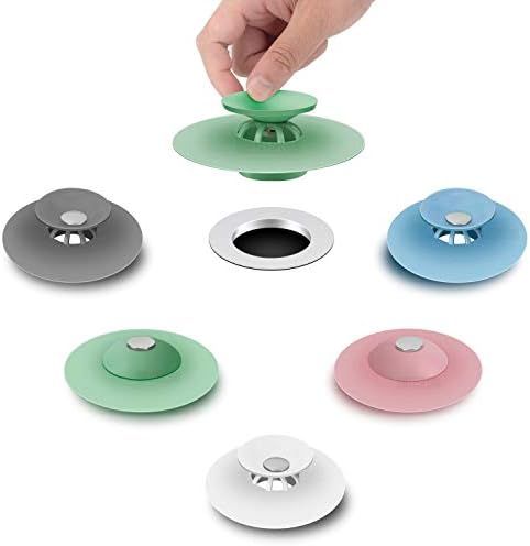 JBER Sink Drain Stopper, 5 Pack Bathtub Drain Stopper Silicone 2 in 1 Stop & Filters Strainers Hair Trap & Catcher Deodorizer Plug Protectors Cover for Floor Laundry Kitchen and Bathroom