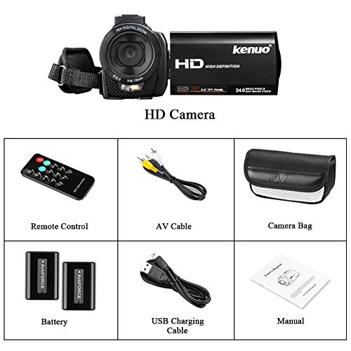 Video Camera Camcorder Digital Camera YouTube Vloggaing Camera Video Recorder Full HD 1080P 30FPS 24MP 3.0 Inch 270 Degree Rotation Screen16X Digital Zoom Camcorder with Remote Control (2 Batteries)