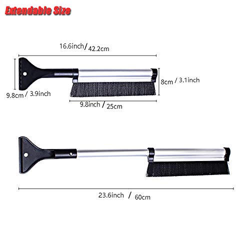 DIY home Extendable Telescopic Snow Brush and Ice Scraper with ABS Shovel Head ，Aluminium Alloy Snow Removal for Cars, Trucks, Windows Windshield Glass Scrape Frost Ice Remover Tool(16.5”-26”)