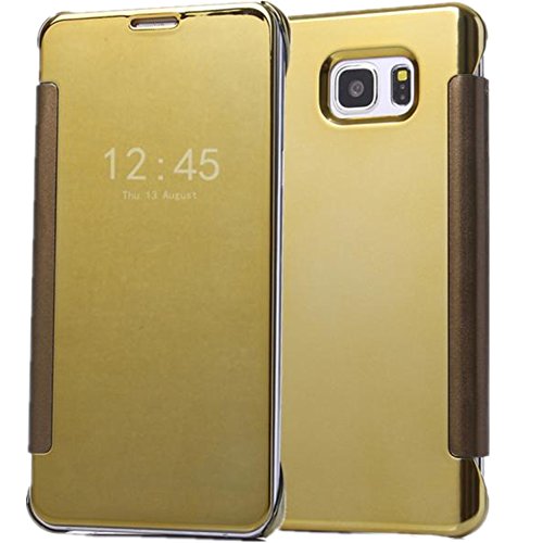 Note 5 Case,[Lifetime Warranty],LANDFOX Clear View Mirror Flip Case Cover For Samsung Galaxy Note 5 (Gold)