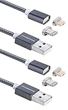 Smart&Cool 5 Feet Gen4 Nylon Braided Two-mode Super Magnetic Charging & Data Sync Cable for Smart Phone and Tablets with Micro-USB and i-Product Interface (5ft-Gray Twin Pack)