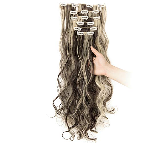 24″-26″ Clip in Hair Extensions 6Pcs 16 Clips Curly Wavy Straight Thick Clip on Synthetic Hair Extension Hairpieces