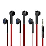 Wired Headphones (3 Packs), Vomercy 3.5mm In-Ear Earphones Headphones with Microphone, Volume Control, Stereo Earbuds for iPhone 6s/6 Plus, iPad, iPod 5/6, S8/7, iPhones, Androids, Black+Red