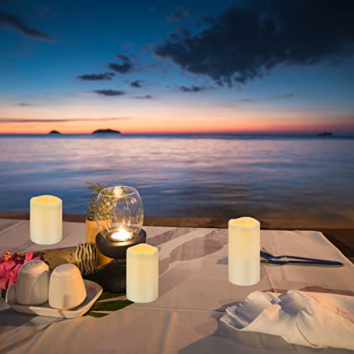 Angium Battery Powered Candles, Waterproof Outdoor Flameless Pillar Candles with 10-Key Timer Remote, Long Lasting, Set of 9