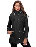 Doreyi Women Rain Jacket Striped Lined Hooded Lightweight Outdoor Waterproof Raincoat