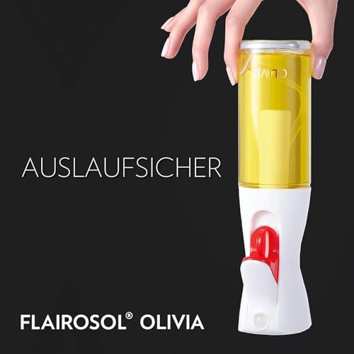 FLAIROSOL Olivia 130 ml Glass Oil Sprayer - Continuous Oil Spray Technology with Portion Control - Versatile Oil Atomiser for Cooking, Salad, Grilling, Baking and Other Scenarios (Golden Logo)