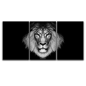 3 Panel Canvas Wall Art - A Lion Head on Black Background - Giclee Print Gallery Wrap Modern Home Art Ready to Hang - 16"x24" x 3 Panels