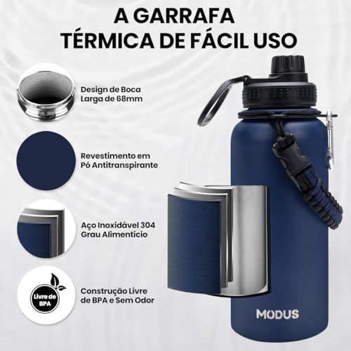MODUS Garrafa Térmica Esportiva De Aço Inoxidável Com Isolamento A Vácuo De 950ML (Azul)