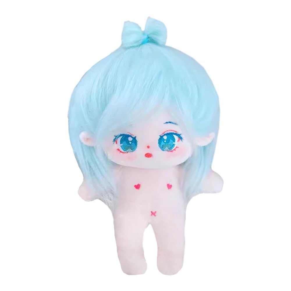 niannyyhouse 20cm Plush Doll Light Blue Hair Girl Humanoid Stuffed Body no Attribute 8in Normal Body Wearable Clothing Dress Up Gifts (5-with Skeleton)