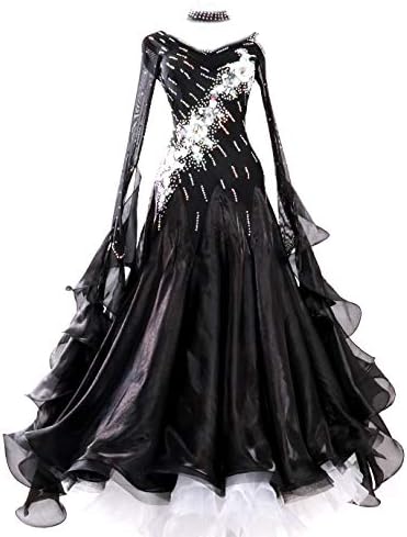 Garudaぴったり似合うサイズオーダー品 女性社交ダンス貴重品 正装 ワンピースドレス ブラック Modernzeg