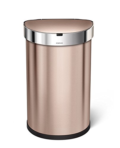 simplehuman 45 Liter/12 Gallon Stainless Steel Semi-Round Sensor Can, Touchless Automatic Trash Can, Rose Gold Stainless Steel