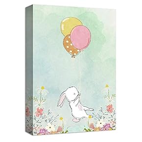 Colorful Balloons Flying A White Rabbit Flowers Painting...