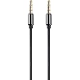 Monoprice Auxiliary Audio Cable - 3.5mm TRRS, Gold Plated, 6 Feet, Black - Onyx Series
