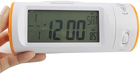 Sealive Round Shap LCD Desk Projection Clock with Dual Loud Alarm,Motion Activated Snooze,Calendar&amp; Temperature Display(White with Blue Light)