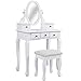 Best Choice Products Bedroom Makeup Cosmetic Beauty Vanity Hair Dressing Table Set w/ Adjustable Oval Mirror, Padded Stool Seat, 5 Drawer Storage Organizers - White