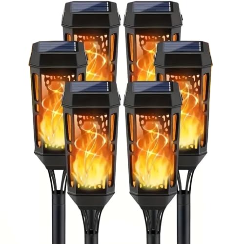 Solar Torch Flame Lights, LED Solar Lights Outdoor with Flickering Flame, IP65 Waterproof Solar Pathway Lights Landscape Decoration Lighting for Garden Lawn Patio Yard Outdoor Decorations (6 Pack)