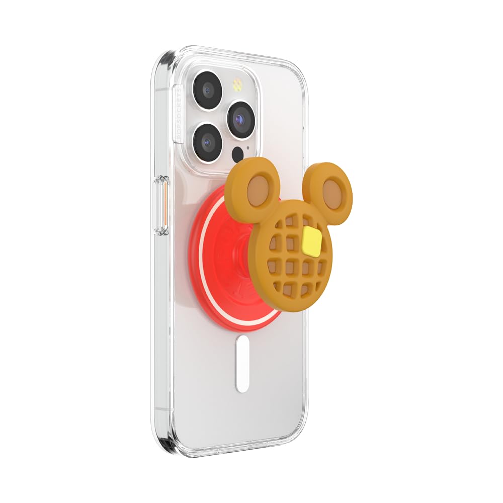 PopSockets PopGrip for MagSafe, Magnetic Phone Grip & Stand, Swappable Top, Secure Grip for iPhone MagSafe Cases, Kickstand for Hands-Free Viewing, Wireless Charging Compatible, Disney - Mickey Waffle