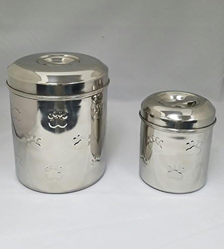 Set of 2 Stainless Steel Pet/Dog Canister w/ Paw Print Design