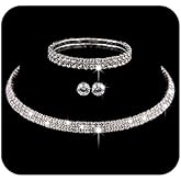 wekicici Bridal Necklace Earrings Set Simple Multilayer Necklace Bride Wedding Set Rhinestone Necklace Choker Bracelet Dangle Earrings Accessories for Women