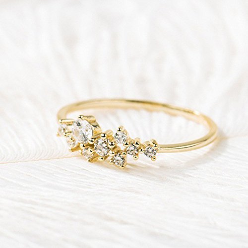 Auwer Rings, Wave Ring Wedding Ring for Women Rose Gold Gold Engagement Wedding Ring Jewelry Accessories Gift (US :6, Gold) - Thumbnail 2