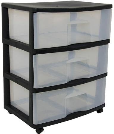 Durable HPI 3-Drawer Large Plastic Cart with Wheels, Black
