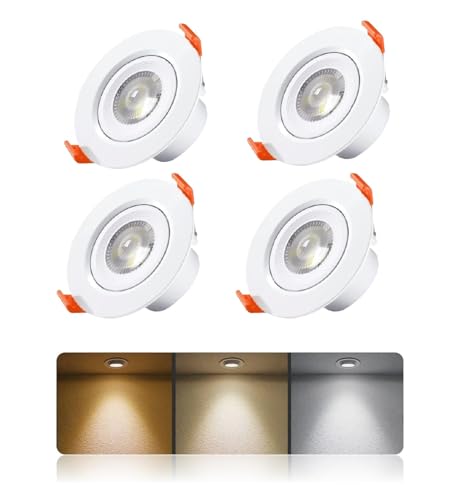 4 Pack LED Downlights - 3 Color Changing to Daylight | Natural White | Warm White - 5W Recessed Ceiling Spot Light - Round Adjustable Tilt Twist - Slim 75mm, Uses for Home, Office, Hotels, Decor