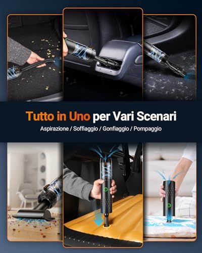 Aspirabriciole Senza Fili, 29000Pa 6 in 1 Aspirapolvere Auto Portatile, Durata della Batteria di 40 Minuti, Aspiratore e Soffiatore con Motore Brushless (Apex Black)