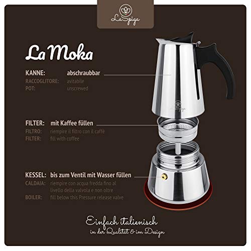 Premium Espressokocher von LaSpiga | Mokkakanne Espressokanne Coffee Maker aus hochwertigem 430 Edelstahl | geeignet für… – Bild 4
