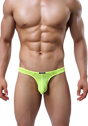 Mens Sexy Underwear Lace U Bulge Mini Thong Briefs Hipsters Sigle Or Pack (L, Neon Green)