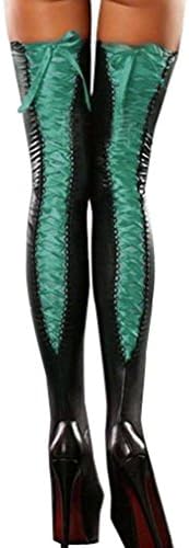 Women Charming Thigh-high Stockings Leather Lace-up Bow Long Socks by WYTong (88cm/34.6", Green)