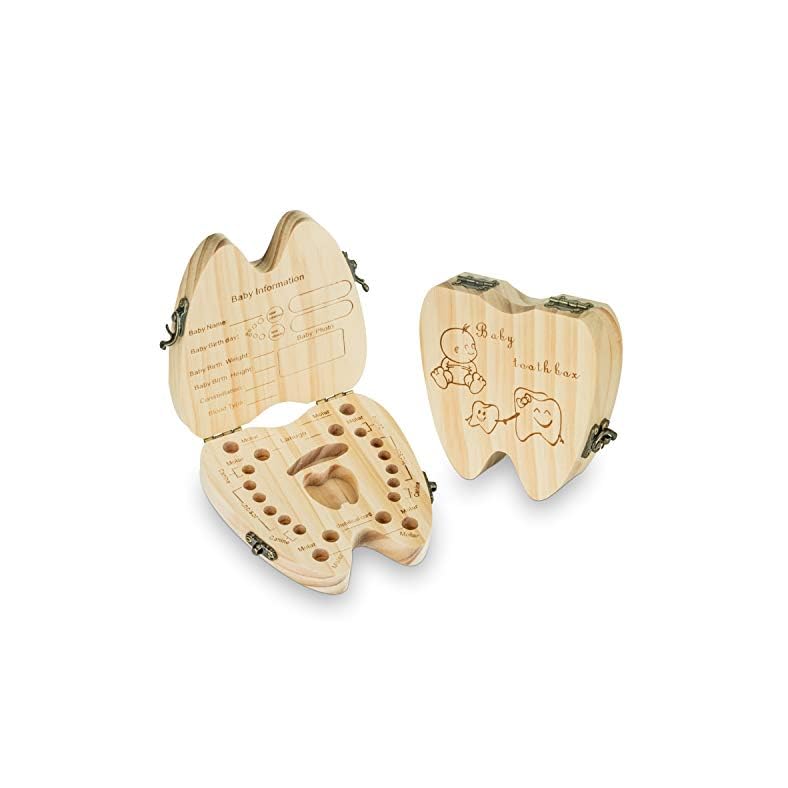Baby Teeth Keepsake Box Tooth Fairy Holder Wooden First Lost Deciduous Tooth Collection Organizer Storage for Kids…