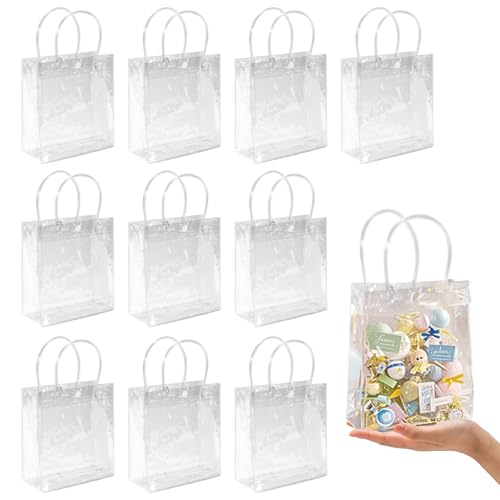 MAQIHAN Clear PVC Gift Bags with Handles - 10PCS Mini Party Favor Bags Transparent Party Favour Plastic Gift Bag 5.9X6.29 Inches Tote Goodie Bag Bulk Pvc Plastic Bags with Handles for Gifts