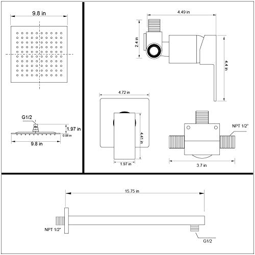 POP Matte Black Shower Faucet Set with 10 Inch Shower Head and Handle