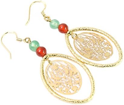 Korea Traditional Golden Crown Pattern Chandelier Earrings + Box