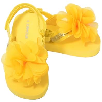 Amazon.com | L'Amour Toddler Girls 10 Yellow Sequin Strap Flower Flip Flop Sandals | Sandals