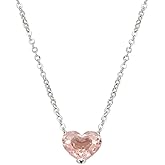 Renaiz Heart Gemstone Pendant Necklace for Women, 14K Gold Plated, Colorful Cubic Zirconia in White, Pink & Brown, Dainty Chain Jewelry, Sparkling CZ Fashion Accessory, Minimalist Gifts for Her