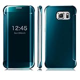 Galaxy S6 Edge Plus Case,DDLBiz Clear View Mirror Flip Smart Case Cover For Samsung Galaxy S6 Edge+Plus (Blue)