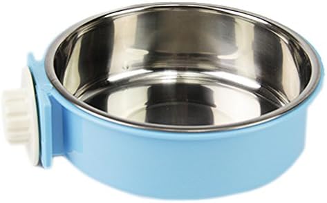Mytop Stainless Steel Pet Dog Bowl Removable Hanging Food Water Pets Cage Coop Cup Cat Puppy Birds Food Bowl with Bolt Holder Blue -S