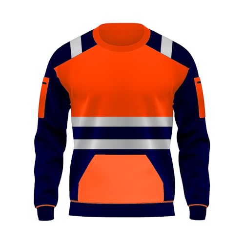 trending babz Hohe Sichtbarkeit Hi Viz Rundhals-Fleece-Sweatshirts Sicherheitsarbeit Weich Warm Gemütlich Fleece-Oberteile S-XXL, orange navy, XXL