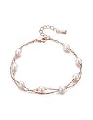 Jewelry: Bella Lotus 8 Pcs Simulate Pearls Beads 18k Rose Gold Plated Two Layer Bracelets - lihong