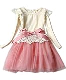 Kids Toddler Girls Party Long Sleeve Bow Lace Formal Dress Tulle Tutu Skirt