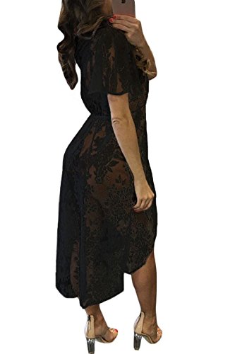 boldgal women's one piece lace tassel cover-up (black)